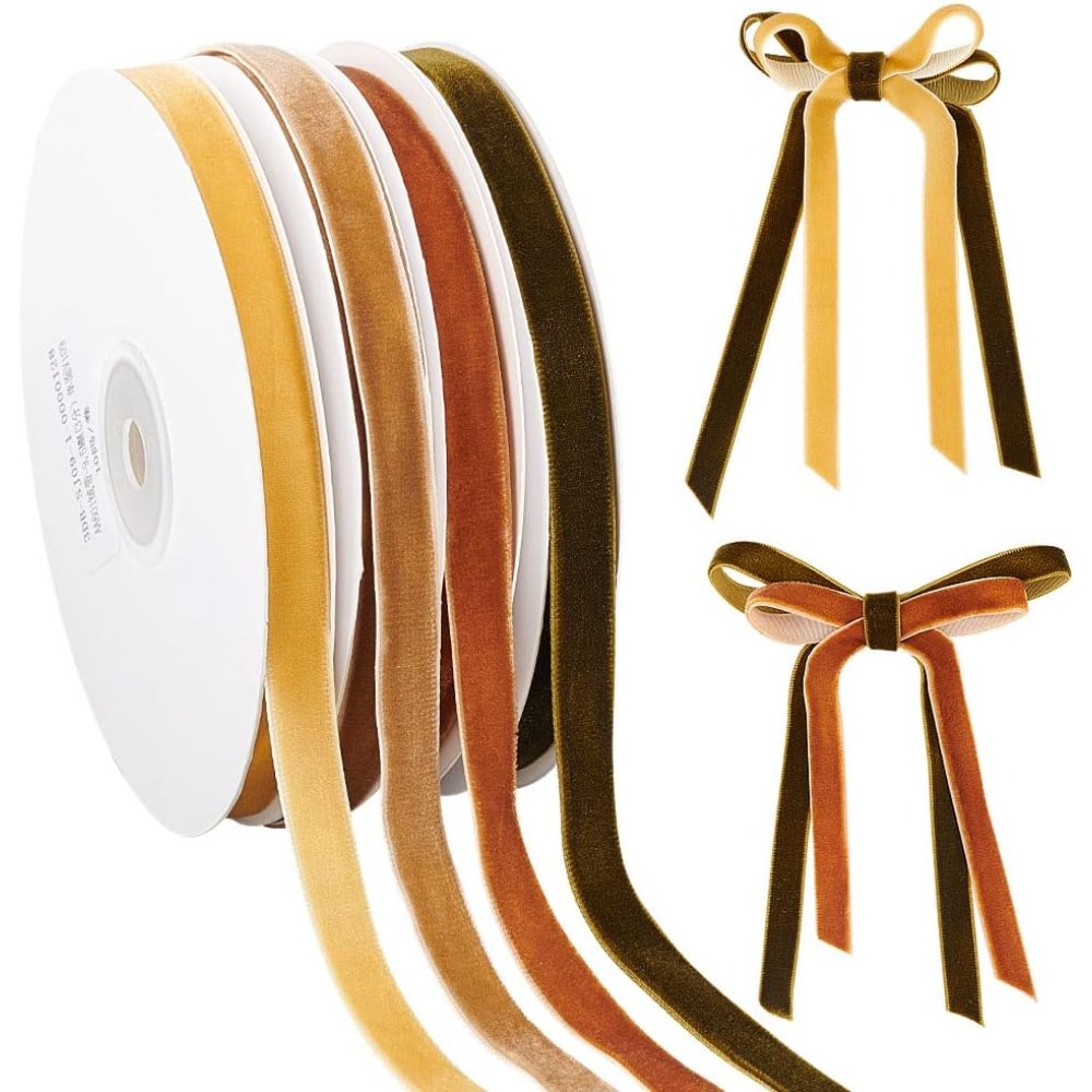 Velvet Ribbon Roll - 4 لفات من شريط المخمل أحادي