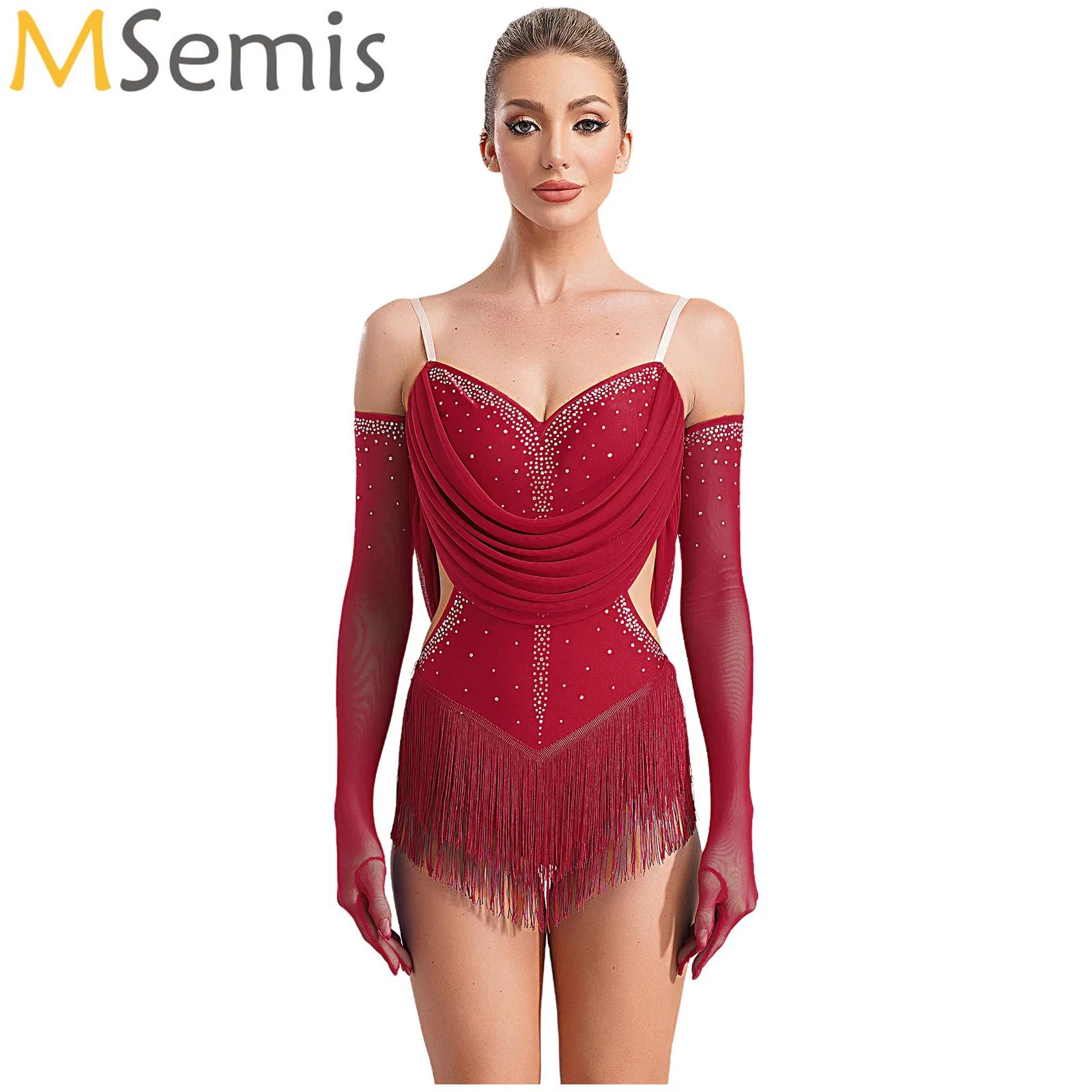 Rhinestone Banding Trim - المرأة Ruched شبكة شرابة اللاتينية ملابس