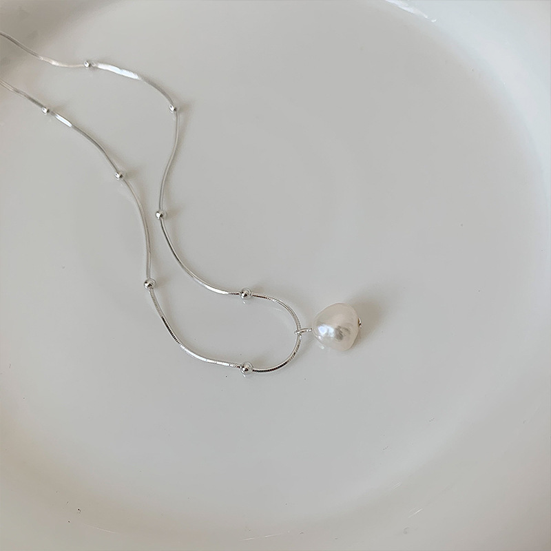 Pearl Trim Chain - 925 فضة غير النظامية اللؤلؤ قلادة
